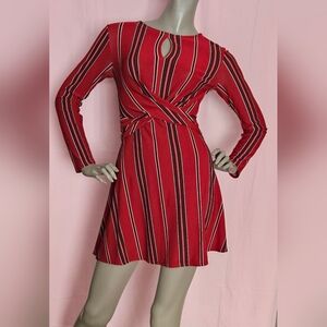 Lily Rose Red and Black Striped Long Sleeve Dress